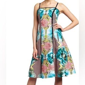 Tracy Reese Anthropologie Floral Linen Side Button Dress Size 2